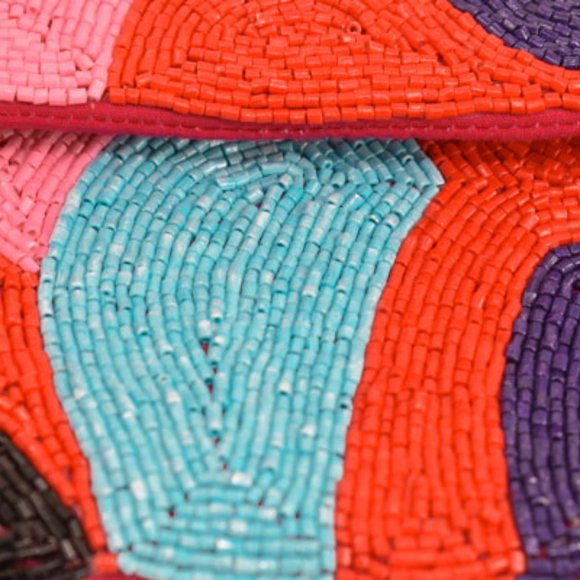 Multicolor Abstract Pattern Seed Bead Clutch Bag - Picture 8 of 8